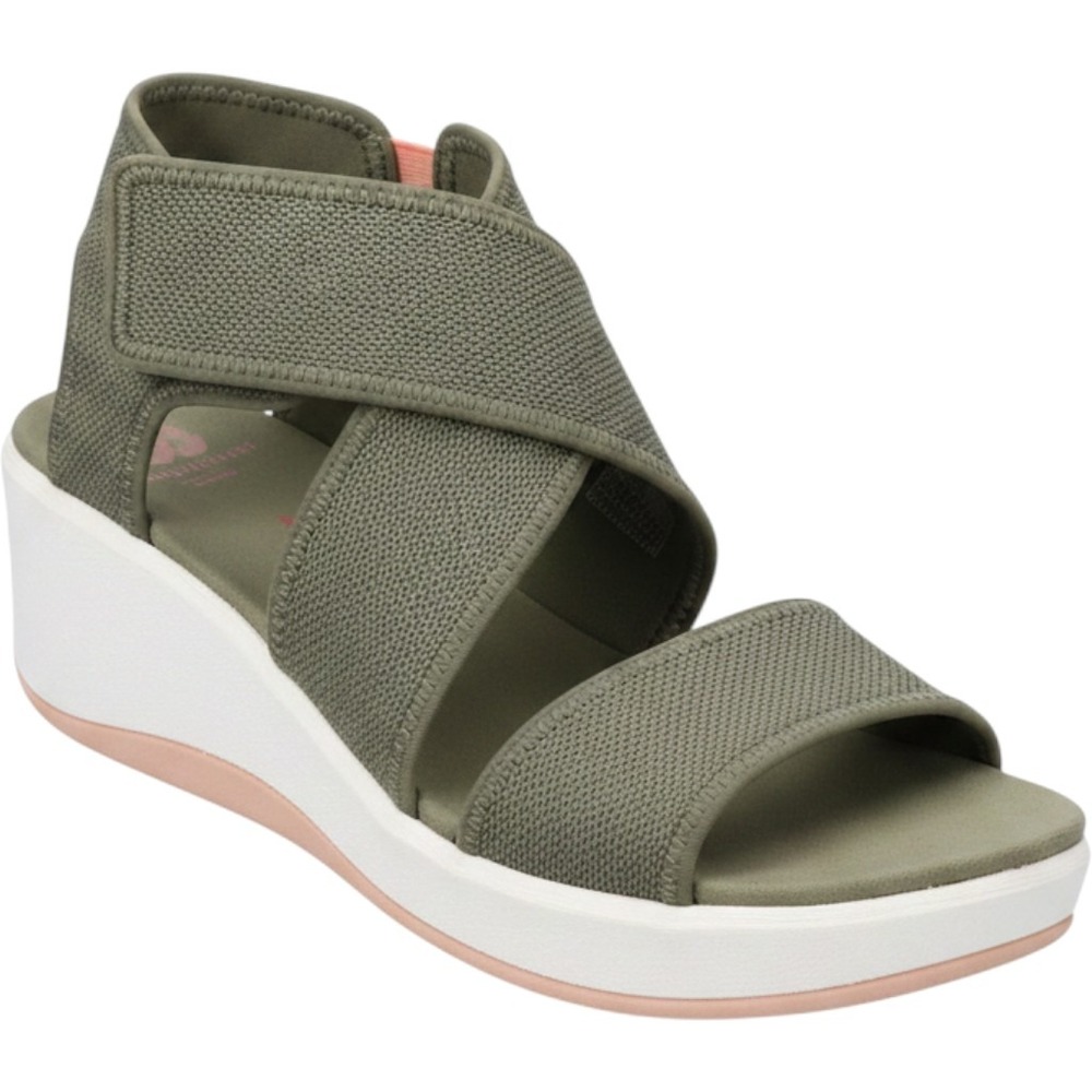 Clarks Olive Green and Pink Wedge Sandals
